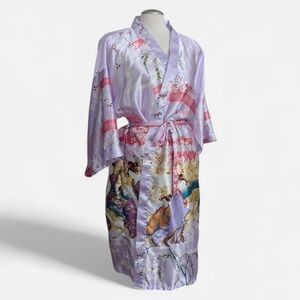 Women's Satin Kimono One Size S-XL Purple With Tie Belt Very Pretty